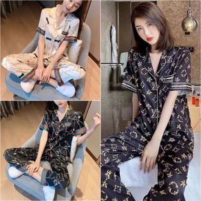 Plus Size M-5XL Women Silk Satin Popular Pajamas Set Short Sleeve Sleepwear Baju Tidur Pyjamas Nightwear