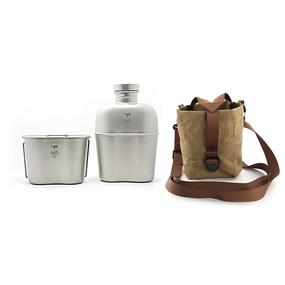 Keith Ti3060 Titanium Army Military Water Bottle Cup Pot  1.7L+0.7L w/ Camo Bag 