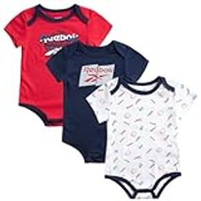 Reebok Baby Boys' Bodysuits - 3 Pack Short Sleeve One Piece Romper - Newborn Essentials Clothing for Infants, 0-9M, Months