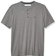 Calvin Klein Men's Short Sleeve Henley Ribbed Logo T-Shirt, MEDIUM GREY HEATHER