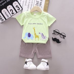 Boys Short Sleeve Toddler Animals Outfits 2Pcs Set Children Kids Cotton T-shirt Tops + Shorts Summer Casual Clothes Set [S122]