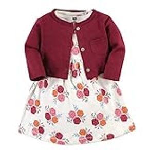 Hudson Baby Girls' Cotton Dress and Cardigan Set, Autumn Rose, 9-12 Months