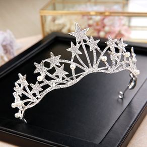 Luxury Silver Plated Crystal Star Pearls Bridal Tiaras Crown Rhinestone Diadem Pageant Crowns Headband Wedding Hair Accessories
