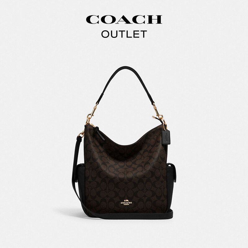 Coach (C2819) Val Signature Brown Black Leather Duffle Shoulder Crossbody  Bag 