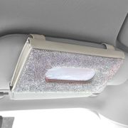 Interior Accessories PU Leather Crystals Rhinestone Car Tissue Box Car Visor Tissue Holder Hanging Paper Towel Cover Case
