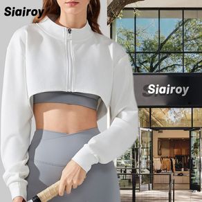 American SIAIROY Ladies Autumn Short Navel Yoga Wear Jacket Loose Stand-Up Collar Sports Jacket Yoga Top