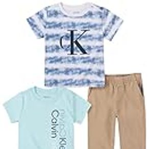 Calvin Klein baby-boys 3 Pieces Bodysuit Pant Set, Ice Aqua, 12M