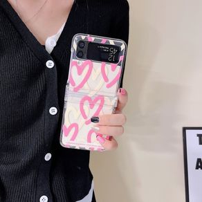 Samsung Galaxy Z Flip 3 5G cute  sweet heart Samsung Z Flip 4 PC Case Hard Transparent Shockproof Phone Creativity Case Cover