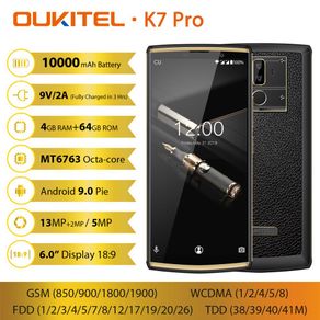 OUKITEL K7 Pro Android 9.0 Smartphone MT6763 Octa Core Mobile Phone 4G RAM 64G ROM 6.0" FHD+ 18:9 10000mAh Fingerprint 9V/2A