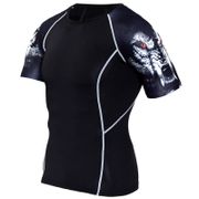 Men Compression printed Short sleeves t shirt Run jogging Skin Tight Base Layer gym Fitness workout MMA tee Tops clothing