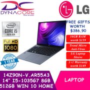 【DELIVERY IN 24 HOURS】 DYNACORE - LG GRAM LAPTOP / NOTEBOOK 14Z90N-V.AR55A3 14Inch | I5-1035G7 | 8GB | 512GB SSD | WIN 10 HOME 【FREE MS OFFICE HOME & STUDENT 2019*】