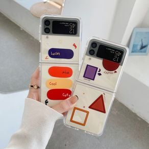 Samsung Galaxy Z Flip 3 5G cute colorful Geometry Case Hard Transparent Shockproof Phone Creativity Case Cover