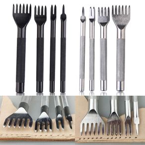 4 Pcs Leather Craft Tools Black Steel Leather Hole Punches 1 2 4 6 Prong Diamond Point Chisel DIY Leathercraft Tools