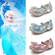 Disney girls princess shoes spring autumn children's flat soft bottom shoes cartoon frozen elsa crystal shoes 23-36