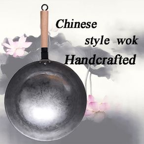 32cm 34cm Pure Chinese style Iron Wok Traditional Handmade Iron Wok Non-stick Pan Non-coating Gas Cooker Cookware High Quality