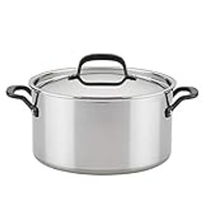 KitchenAid 5-Ply Clad Polished Stainless Steel Stock Pot/Stockpot with Lid, 8 Quart
