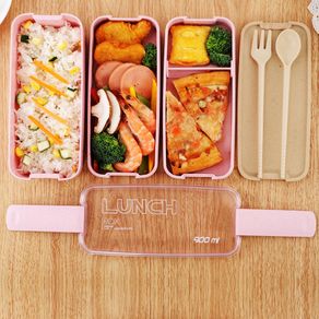 Food Storage Container 900ml Healthy Material Wheat Straw Lunch Box Microwave Dinnerware Bento Boxes 3 Layer