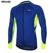 ARSUXEO Men's Spring Autumn Cycling Jersey Full Zipper Bicycle Bike Shirt Long Sleeves MTB Mountain Clothing Wear Quick Dry