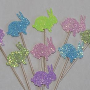 Bunny Glitter cupcake Toppers wedding party Bridal shower Baby Shower Birthday food picks