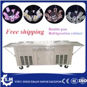 NEW Flat fried ice cream Rolled rolling roller machine double 2 pans with cabinet