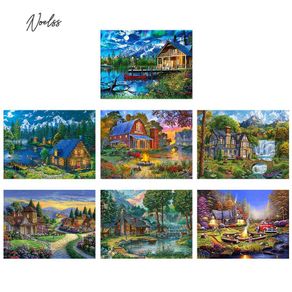 [Noel.sg] new 5D Diamond Painting Kit DIY Riverside House Full Round Drill Mosaic Picture