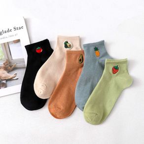 5 Pairs/lot Short  Female Boat Socks Fruit Embroidery Avocado  Socks Happy Cotton Ankle Funny Men Women Summer Casual Socks