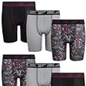 Reebok Boys’ Underwear – Long Leg Performance Boxer Briefs (6 Pack), Size Large, Purple Print/Grey/Black