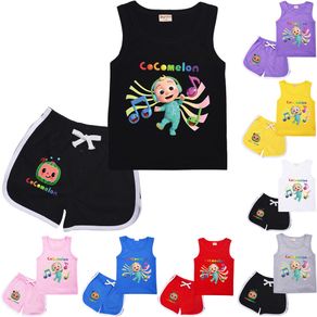 Cartoon Cocomelon Kids Boys Girls Sleeveless Vest T-Shirt+Shorts 2Pcs Summer Outfits Set Age 2-15Yrs