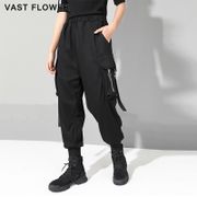 2021 Spring Autumn Black High Waist Cargo Pants Women Plus Size Loose Casual Ladies Trousers Pockets Korean Fashion Streetwear