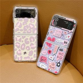 For Samsung Galaxy Z Flip 4 3 Case Fashion Pink Leopard Print Transparent Shockproof Hard Back Cover For Samsung Galaxy Z Flip3 Case