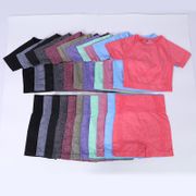 Women Short Sleeve Yoga Set 2 Piece Vital Seamless Sport Suit Gym Clothes Fitness Crop Top Shirt High Waist Shorts Sportswear