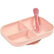 BEABA Silicone Suction Divided Plate with 2nd Age Spoon Set, Pink