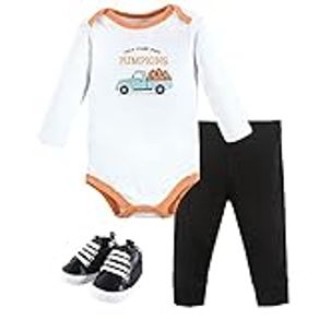 Hudson Baby Unisex Baby Cotton Bodysuit, Pant and Shoe Set, Pumpkin Truck, Months