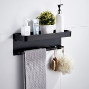 Bathroom Shelf Bath Shower Shelf With Towel Bar and Hook Corner shelf 30-50CM Wall Mounted Black Aluminum Kitchen Storage holder
