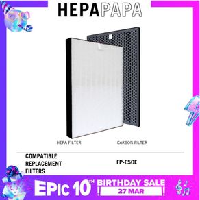 Sharp FP-E50E (FZ-E50HFE/FZ-E50DFE) Compatible Replacement HEPA and Carbon Filters [Free Alcohol Swab] [SG Seller] [7 Days Warranty] [HEPAPAPA]