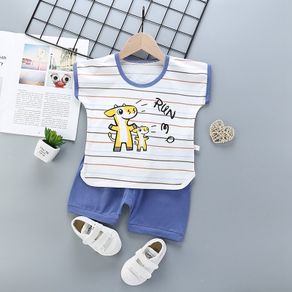 Boys Short Sleeve Outfits 2Pcs Set Children Kids Cotton T-shirt Tops + Shorts Summer Casual Clothes Set [S082]