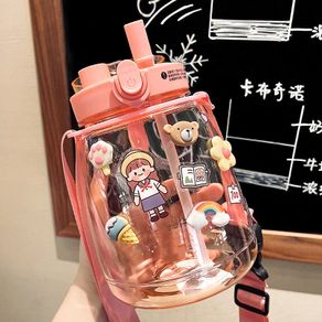 Water Bottle Cup Thermos Large Capacity High-Value Cute Student Super Double Drink With Straw Plastic Female Korean Version Influencer