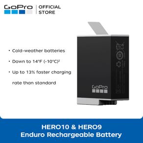 GoPro HERO11/10/9 Enduro Rechargeable Battery Advanced 1720mAh lithium-ion battery down to 14°F (-10°C)², 13% faster charging rate than standard GoPro batteries