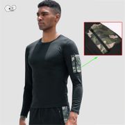 Men's Quick Dry Long Sleeve Running Shirt with Arm Pocket Compression Bodybuilding Sport T-shirt Gym Fitness Rashguard Tops Tee