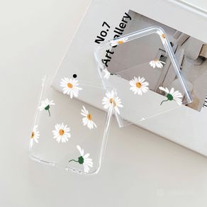 Z Flip Case Fashion chrysanthemum flower Samsung Galaxy Z Flip 4 3 5G Folding Cover Luxury High Quality transparent Casing hard shell
