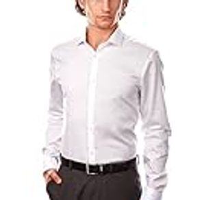 Calvin Klein Men's Dress Shirt Xtreme Slim Fit Non Iron Herringbone, Neck Sleeve