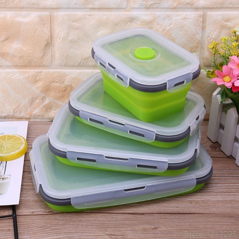 4sizes Silicone Collapsible Lunch Box Food Storage Container Colorful  Microwavable Portable Picnic Camping Rectangle Outdoor Box - Lunch Box -  AliExpress