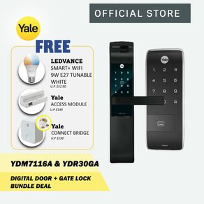 Yale YDR30GA Gate & YDM7116A Matte Black Door Digital Lock Bundle(FREE LEDVANCE SMART+ Wifi 9W White Bulb & Other Gifts)