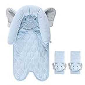 Hudson Baby Unisex Baby Car Seat Insert and Strap Covers, Blue Elephant, One Size