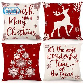 Christmas Pillow Covers 18X18 Set of 4, Throw Cushion Case for Home