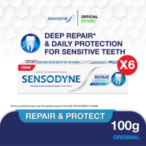 SENSODYNE Toothpaste, Repair and Protect, Deep Repair, Lasting and Daily Sensitivity Protection, Original,100g [6 Packs]