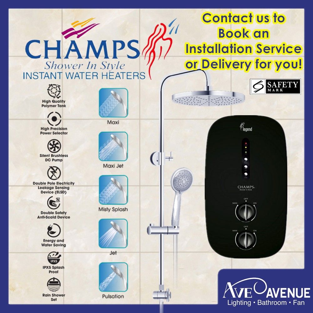 Champs Legend Rain Shower Instant Heater Prices and Specs in Singapore |  07/2023 | For As low As 299.00