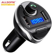 ALLSOME FM Transmitter Bluetooth Wireless FM Modulator Radio Transmitter Hand-Free Car Kit Car MP3 Audio Player with Car Charger