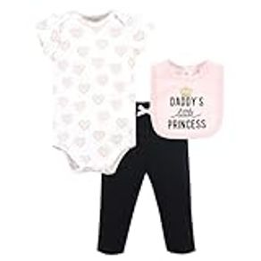 Hudson Baby Unisex Baby Cotton Bodysuit, Pant and Bib Set, Daddys Little Princess, 3-6 Months