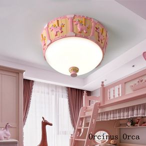 Painted merry go round ceiling lamp Girl Bedroom children's room Princess room lamp creative cartoon cute pony ceiling lamp